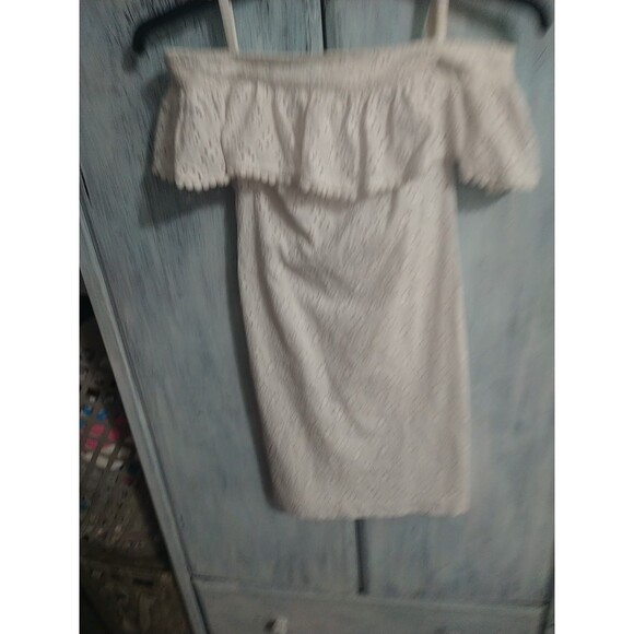 Calvin Klein Embroidered Shoulder Dress White Sz 0p Boho Cottage Core Feminine - Picture 4 of 9